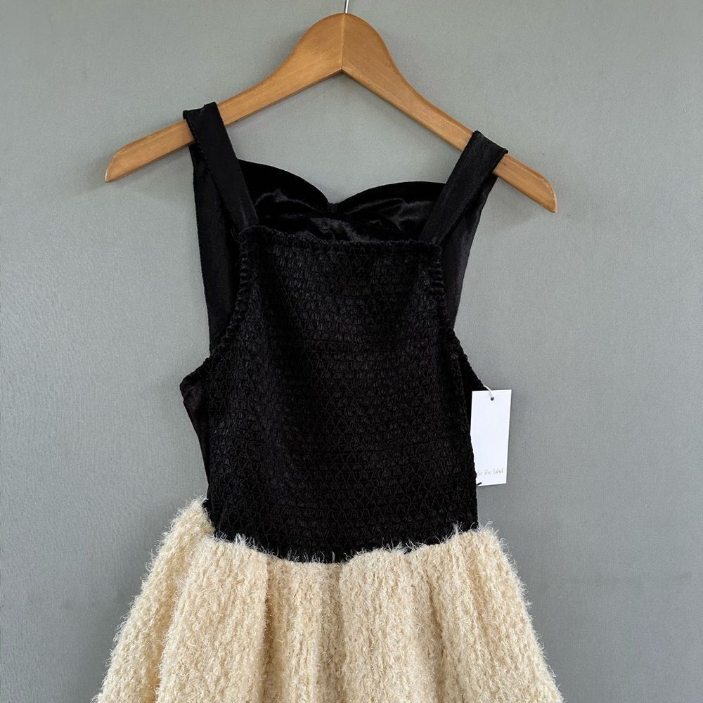 Black and Cream Mini Dress with Textured Skirt - Picture 3 of 13